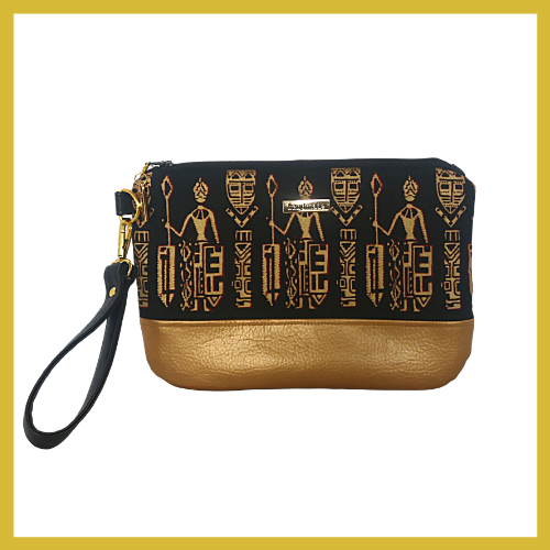 Benin Black & Gold Wristlet